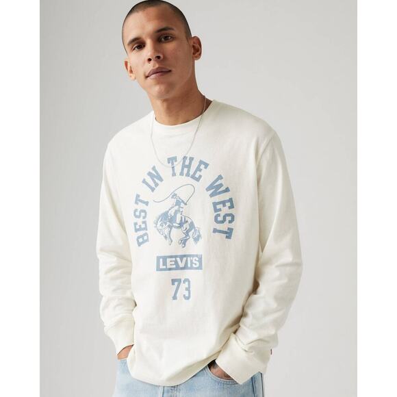 Levi's Men's Long Sleeve Cream Best In The West Cowboy Rodeo Tee Size Medium - Picture 1 of 6
